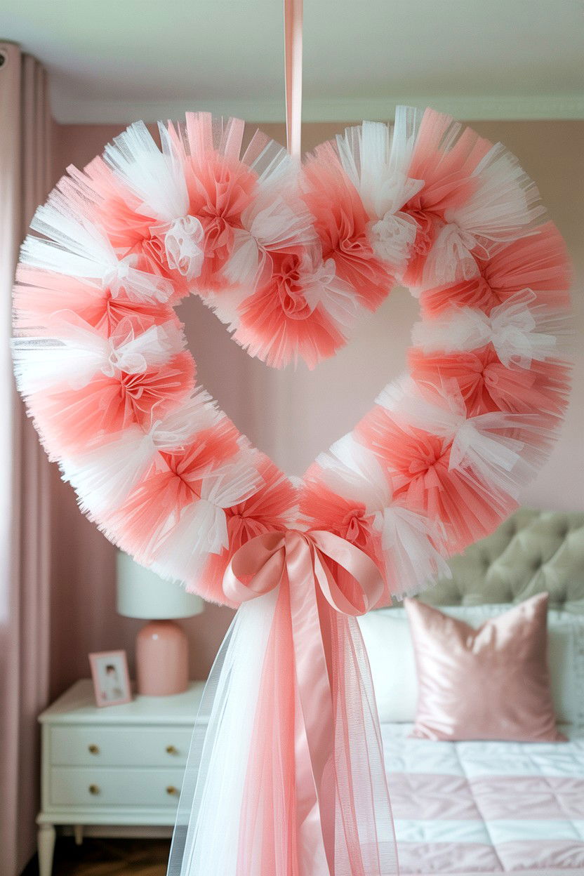 Tulle Wreath - 25 Simple Valentine's Day Wreath Ideas