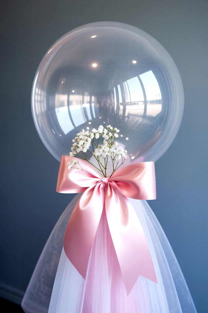 Tulle wrapped clear balloon - 25 Valentine's Day Clear Balloon Ideas