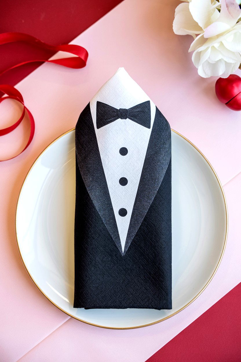 Tuxedo Napkin Fold - 25 Valentine's Day Napkin Folding Ideas