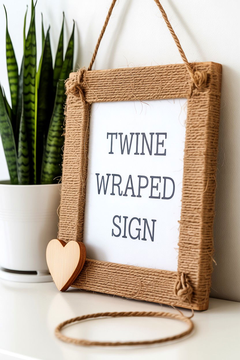 Twine Wrapped Sign - 25 Rustic Valentine's Day Sign Ideas