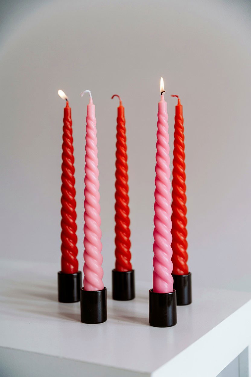 Twisted Taper Candles Pink And Red - 25 Valentine's Day Taper Candle Ideas
