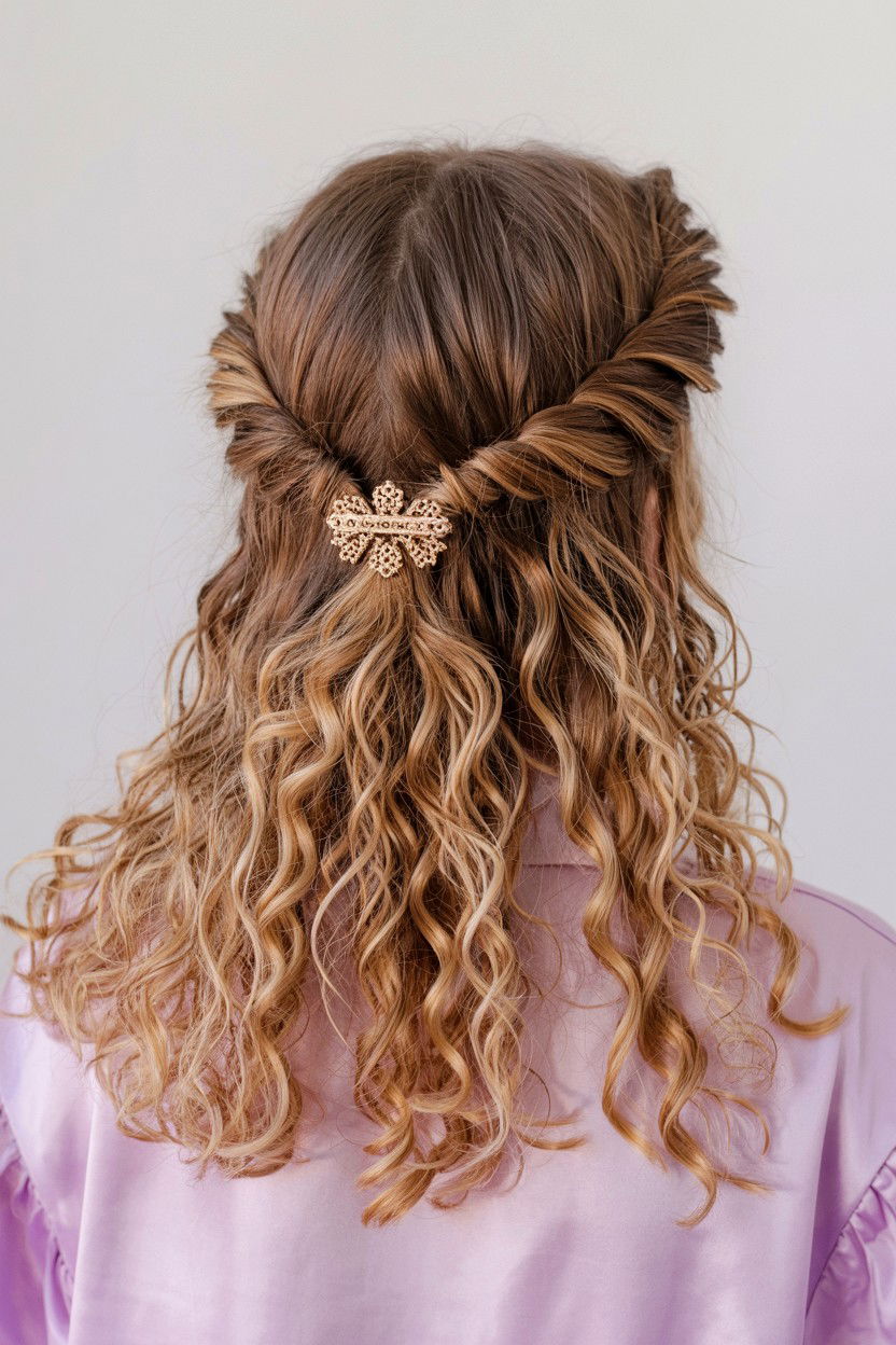 Twisted half up curly hair - 25 Valentine's Day Curly Hair Ideas