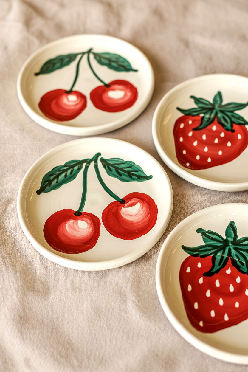 Underglaze painted dessert plates - 25 Valentine's Day Pottery Class Ideas