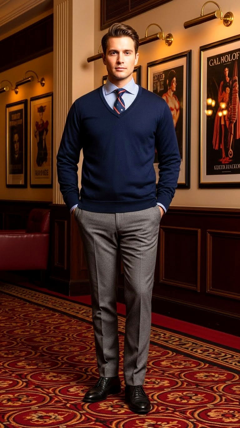 V neck sweater with tie - 25 valentine's day outfit ideas for men