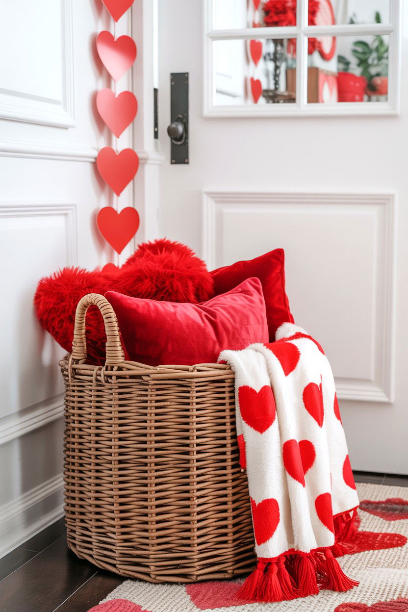 Valentine Basket - 25 Valentine's Day Entry Way Decor Ideas