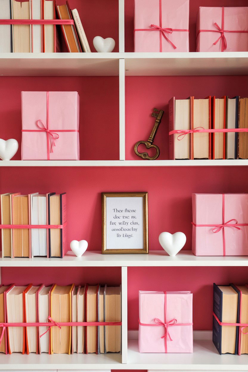 Valentine Bookshelf - 25 Valentine's Day Vignette Ideas