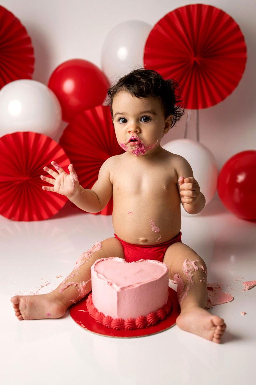 Valentine Cake Smash - 25 Valentine's Day Baby Photo Ideas