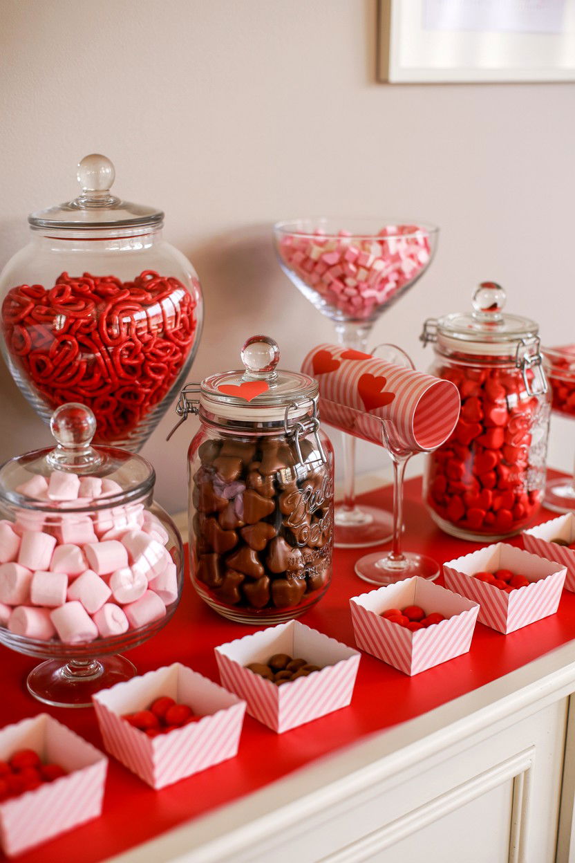 Valentine Candy Bar Setup - 25 Valentine's Day Console Table Ideas
