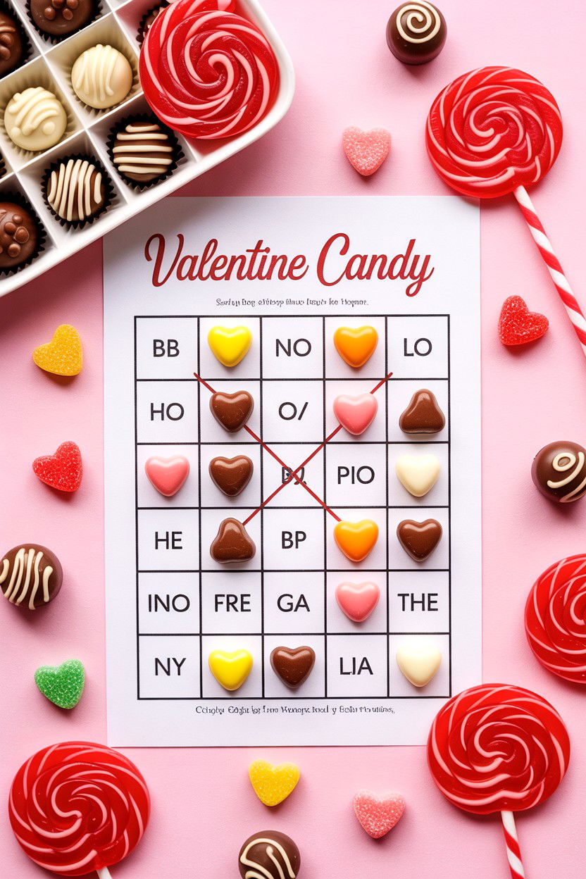Valentine Candy Bingo Card - 25 Valentine's Day Bingo Ideas