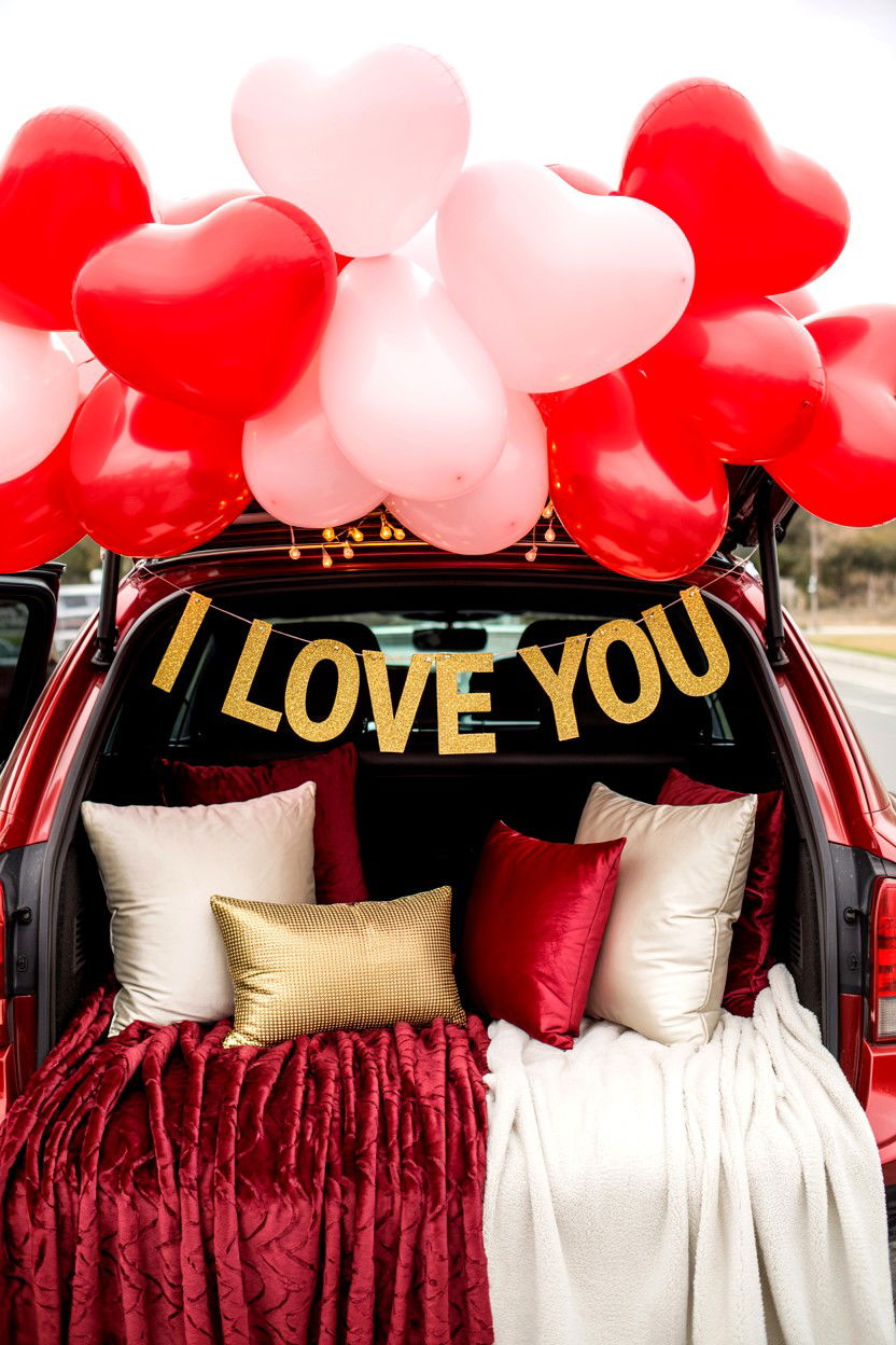 Valentine Car Trunk Decor - 25 Valentine's Day Car Surprise Ideas