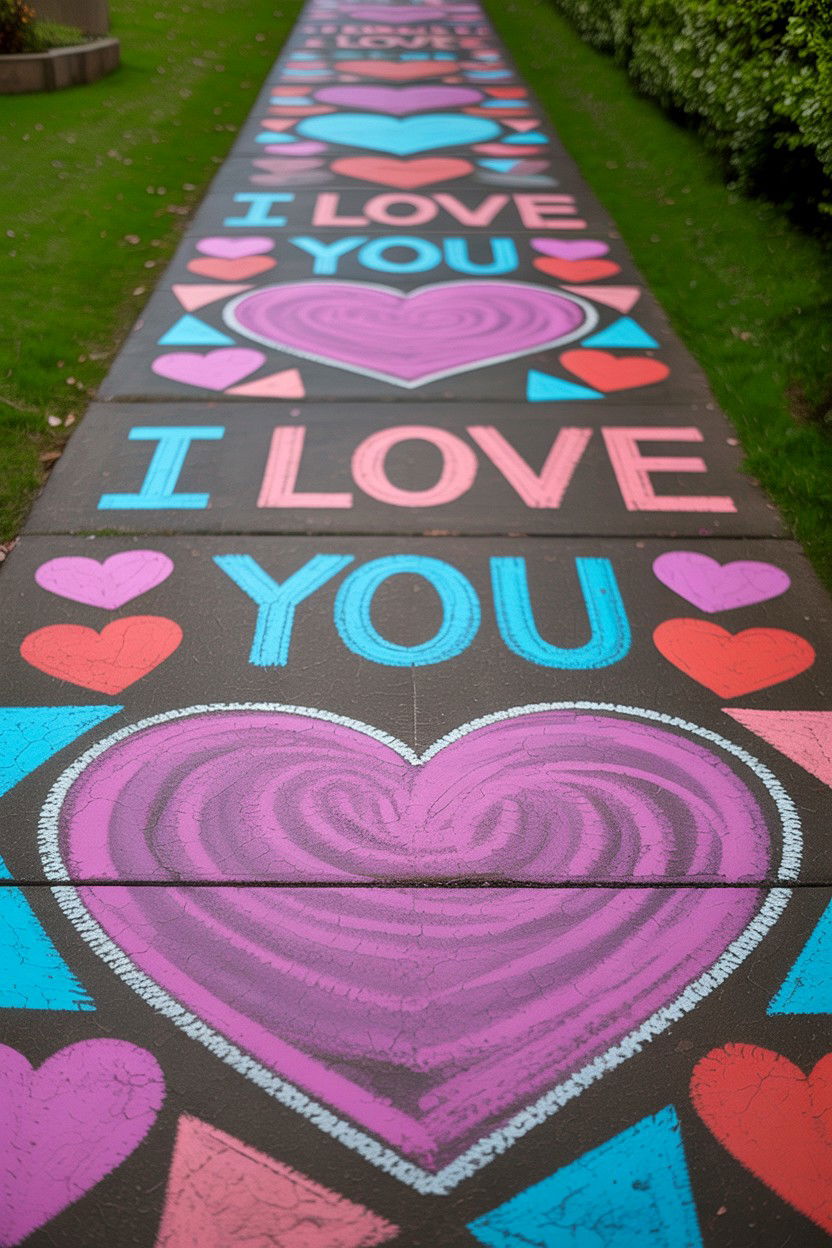 Valentine Chalk Art - 25 Valentine's Day Pathway Decoration Ideas