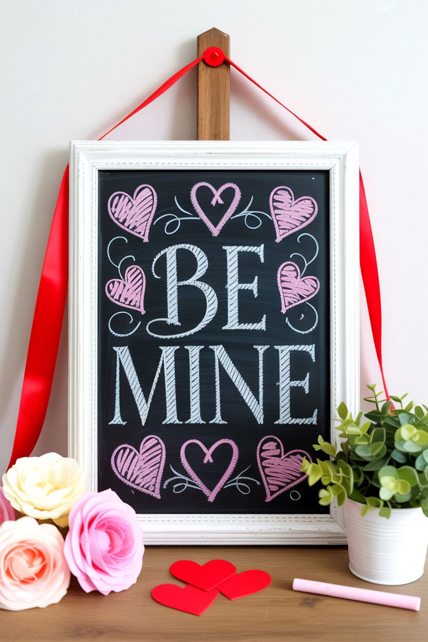 Valentine Chalkboard Sign - 25 Valentine's Day Front Door Ideas