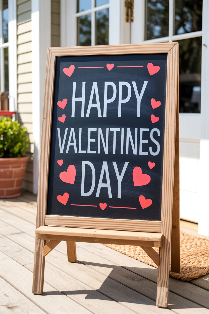 Valentine Chalkboard Sign - 25 Valentine's Day Front Porch Decor Ideas