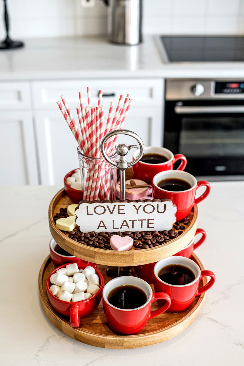 Valentine Coffee Bar Tiered Tray - 25 Cute Valentine's Day Tiered Tray Ideas