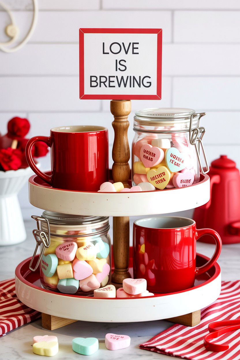 Valentine Coffee Bar Tray - 25 Valentine's Day Tiered Tray Ideas