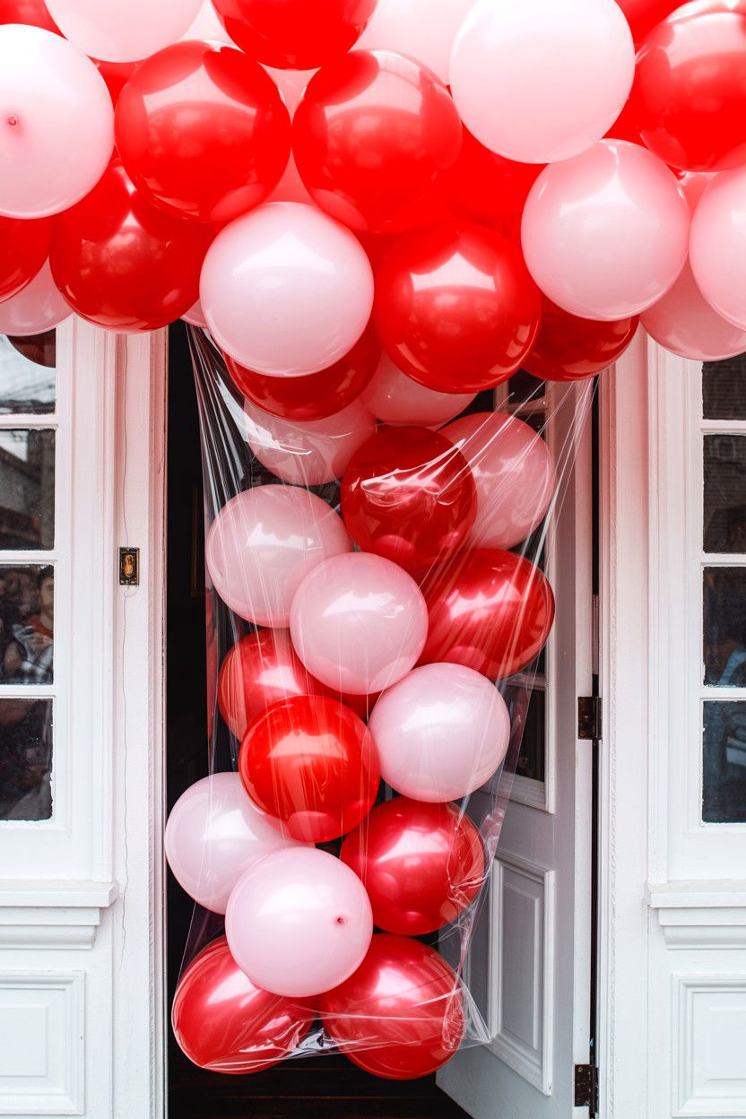 Valentine Door Balloon Drop - 25 Valentine's Day Door Surprise Ideas
