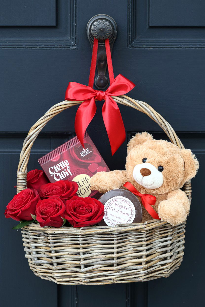 Valentine Door Gift Basket - 25 Valentine's Day Door Surprise Ideas