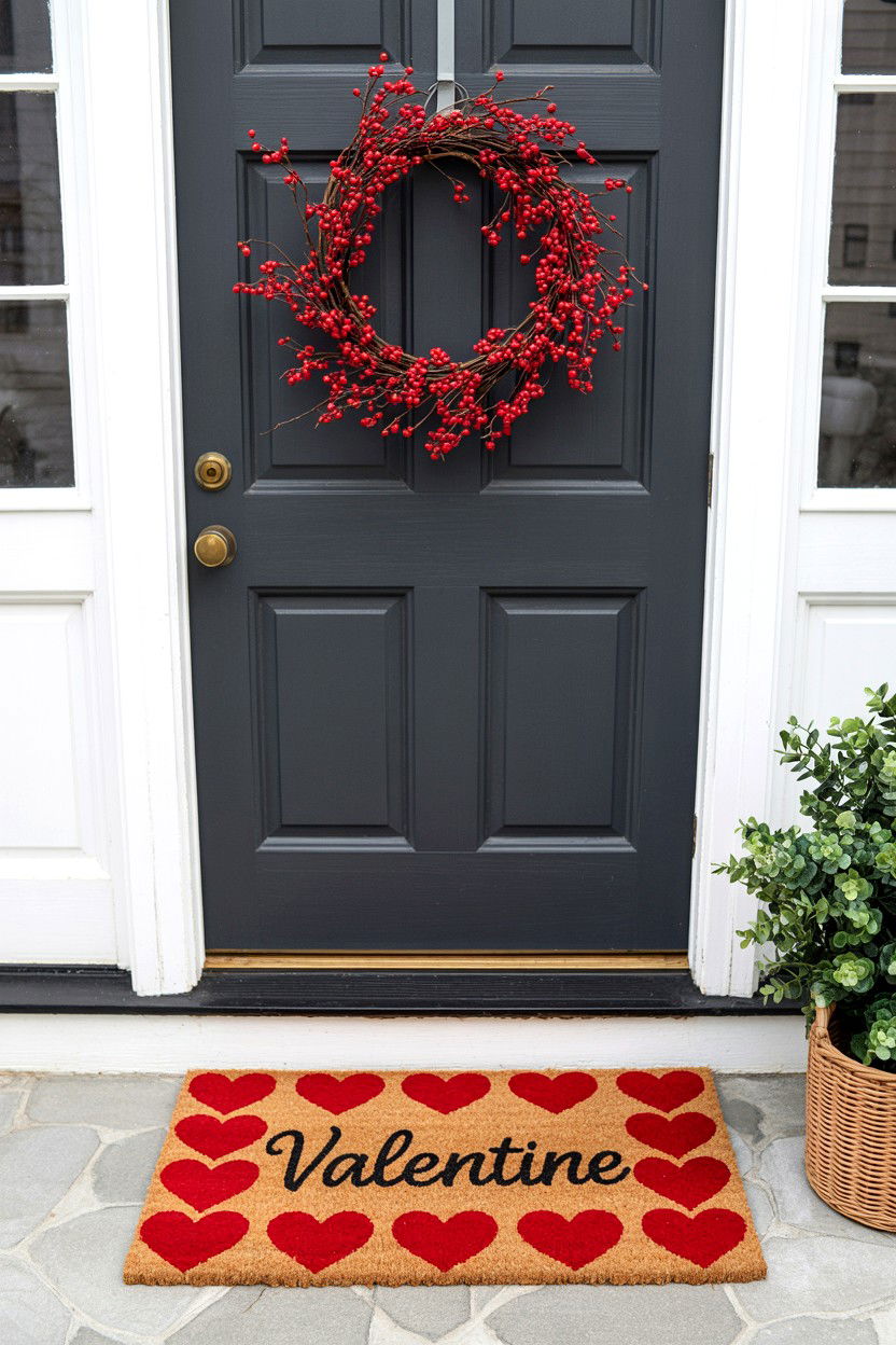 Valentine Door Mat And Wreath Set - 25 Valentine's Day Door Decorations