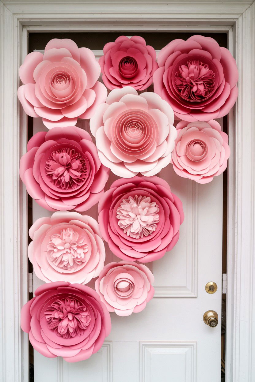 Valentine Door Paper Flowers - 25 Valentine's Day Door Surprise Ideas