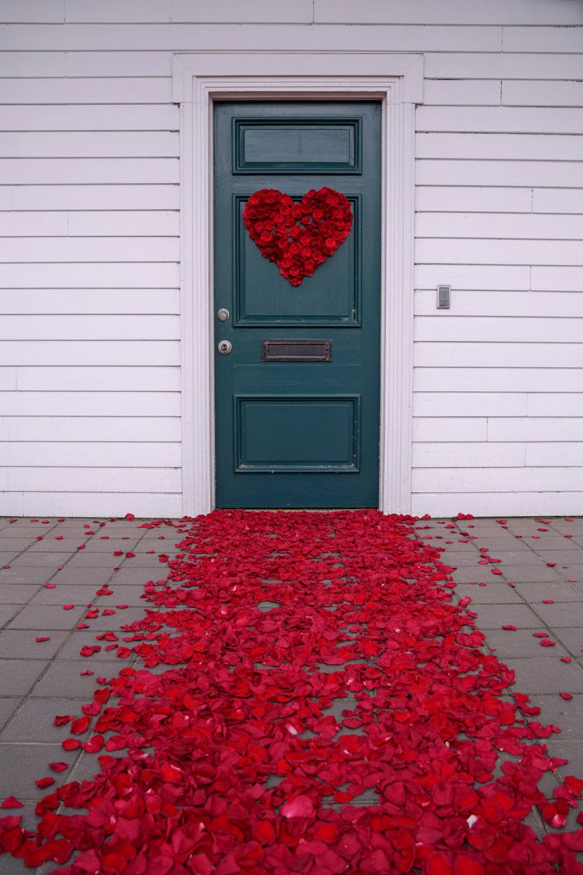 Valentine Door Rose Petals - 25 Valentine's Day Door Surprise Ideas