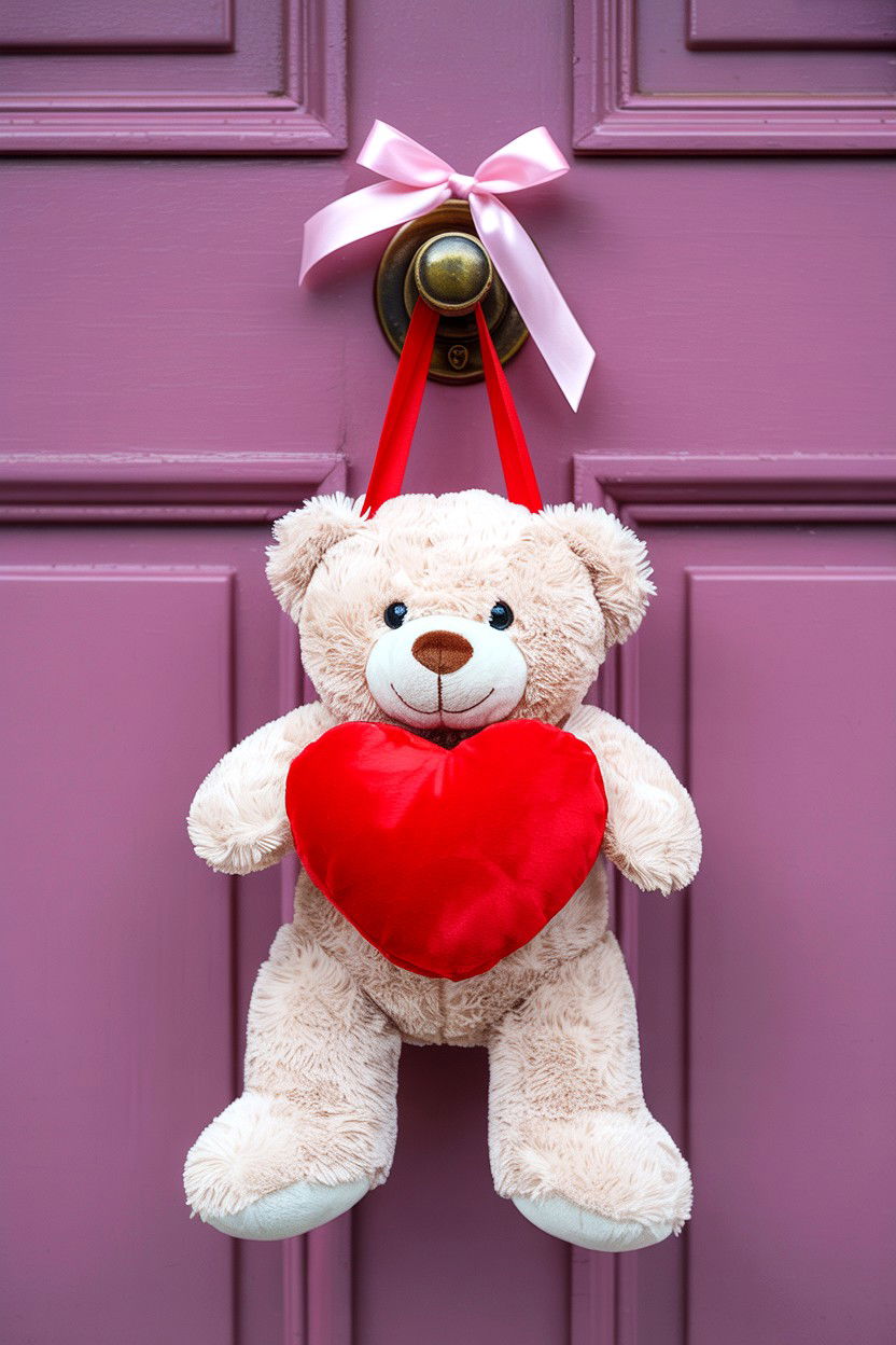 Valentine Door Stuffed Animal - 25 Valentine's Day Door Surprise Ideas