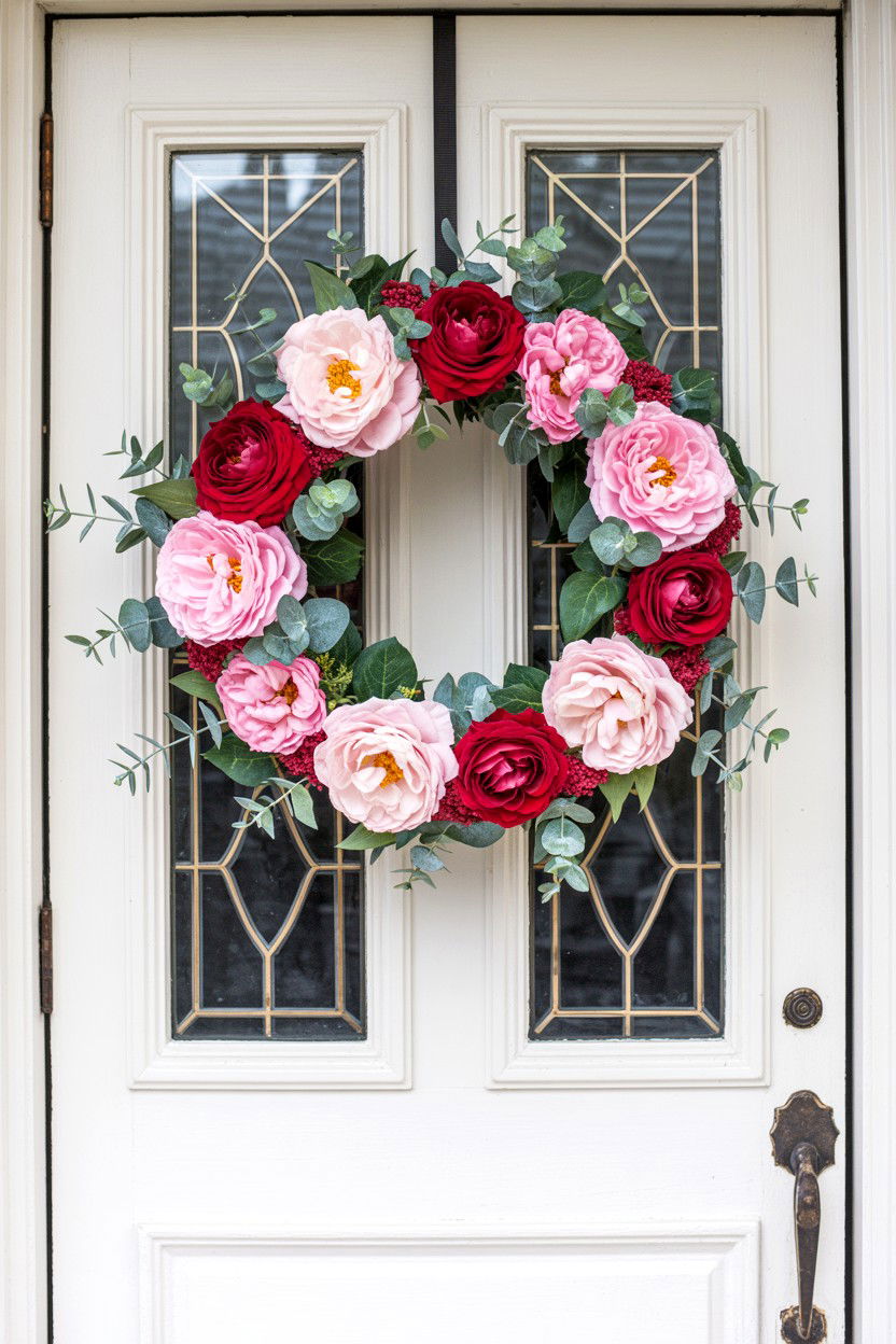 Valentine Door Wreath - 25 Valentine's Day Front Porch Decor Ideas
