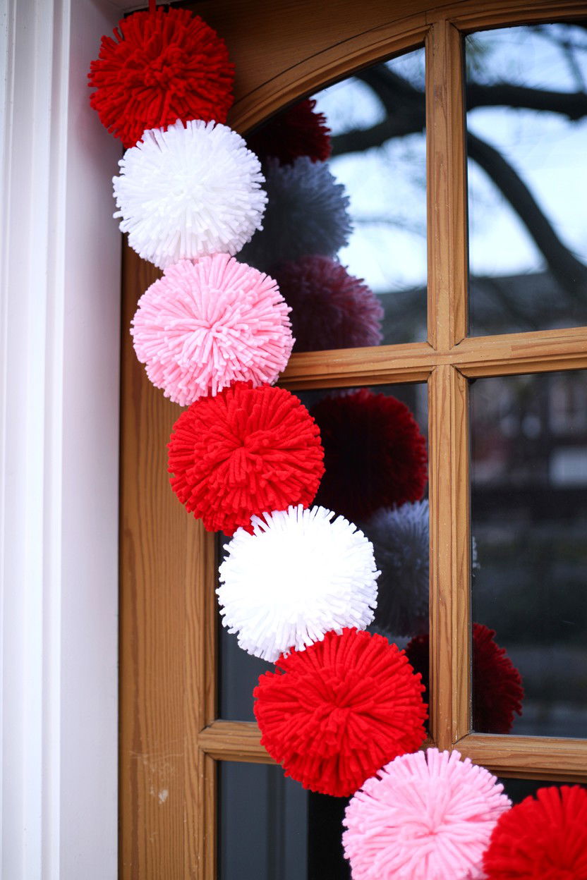 Valentine Door Yarn Pom Poms - 25 Valentine's Day Door Surprise Ideas