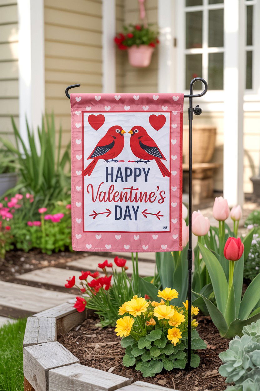 Valentine Garden Flag - 25 Valentine's Day Garden Ideas