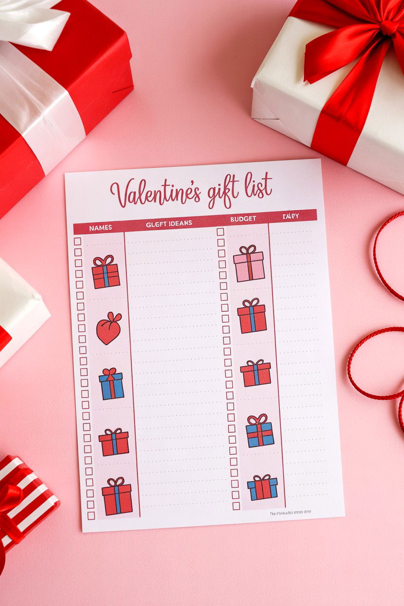Valentine Gift List Tracker - 25 Valentine's Day Planner Ideas