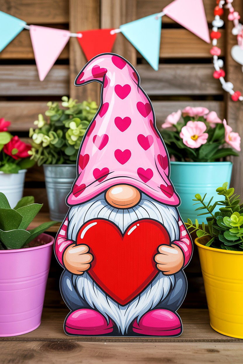Valentine Gnome Sign - 25 Valentine's Day Porch Sign Ideas