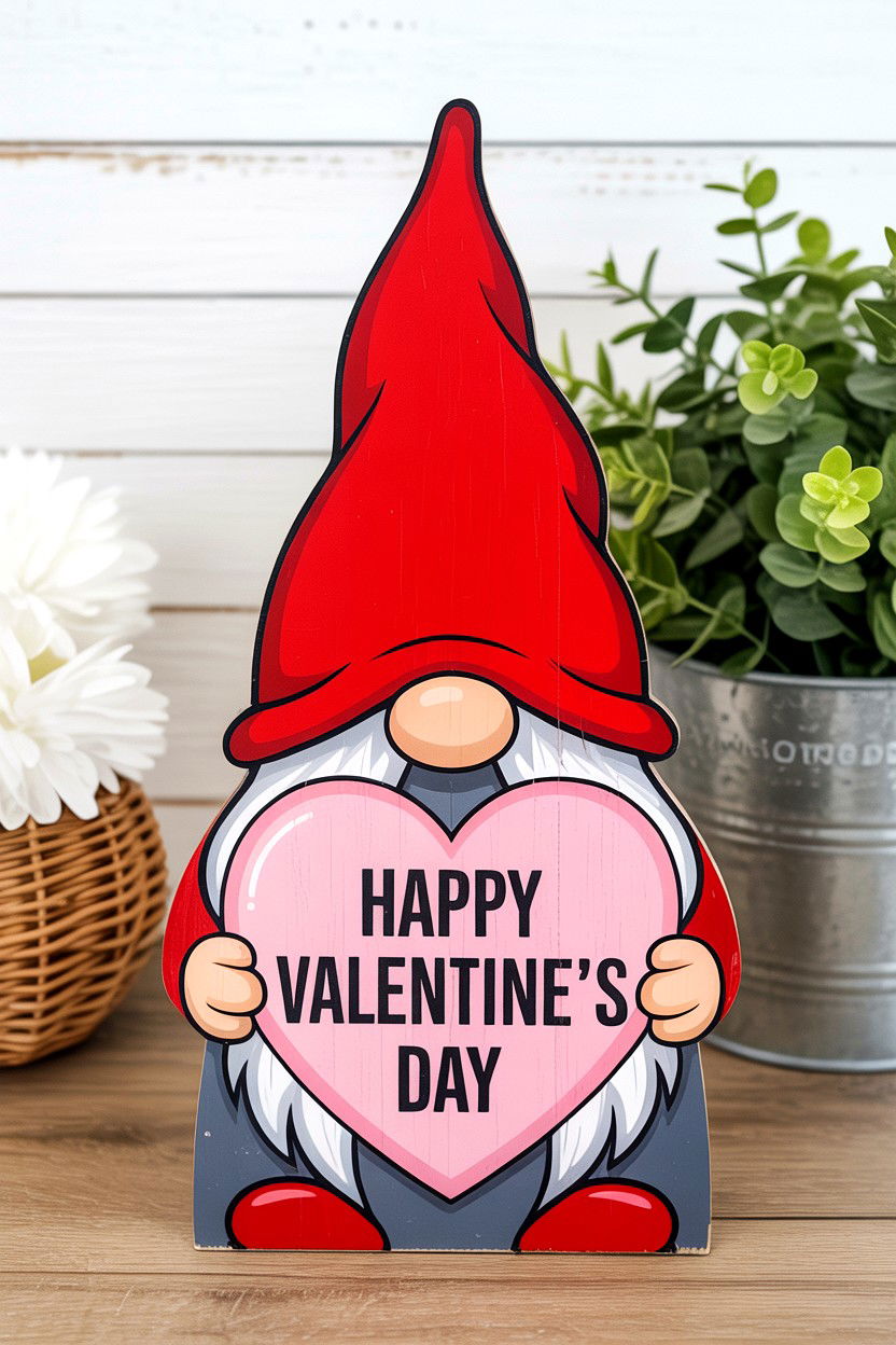 Valentine Gnome Sign - 25 Valentine's Day Front Door Ideas