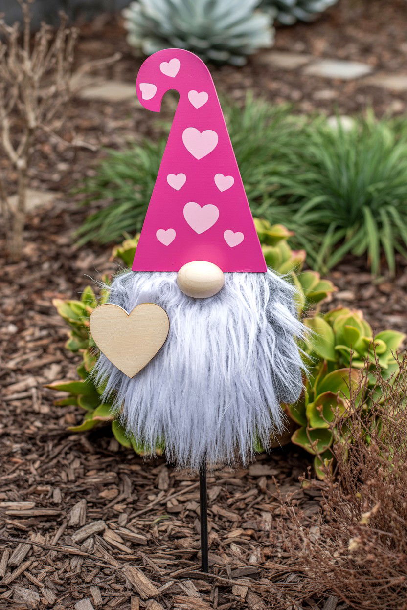 Valentine Gnome Stake - 25 Valentine's Day Yard Sign Ideas