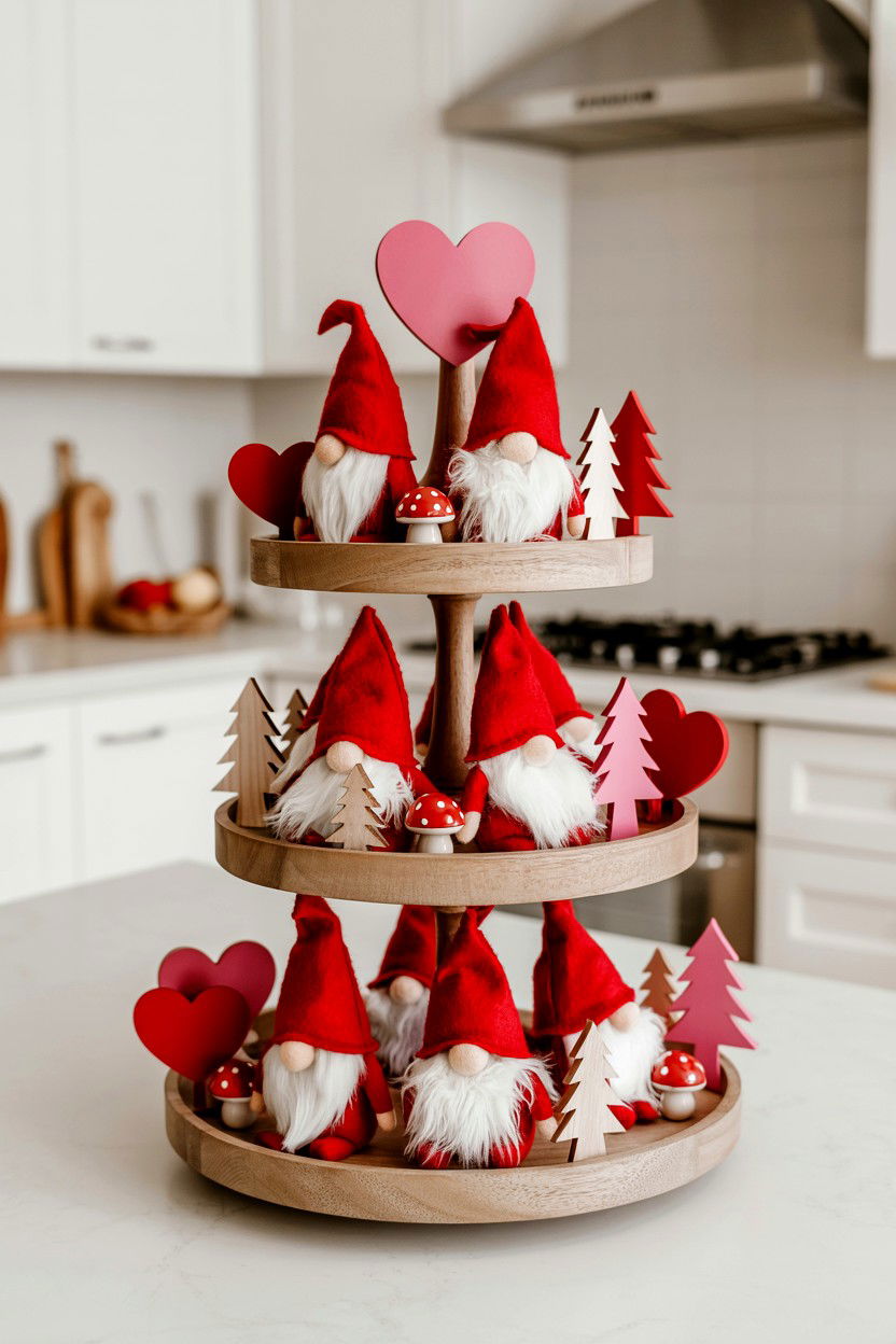 Valentine Gnome Tiered Tray - 25 Dollar Store Valentine's Day Tiered Tray Ideas