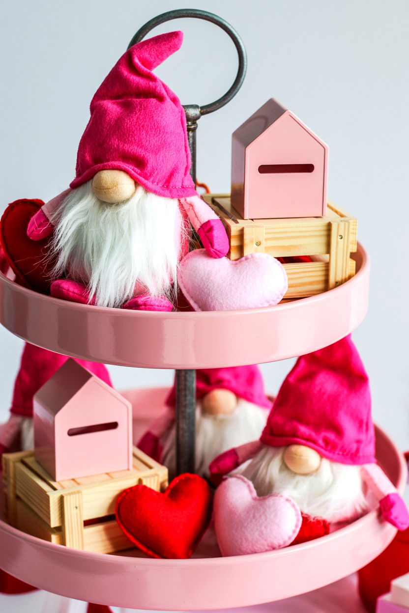 Valentine Gnome Tiered Tray Pink - 25 Pink Valentine's Day Tiered Tray Ideas