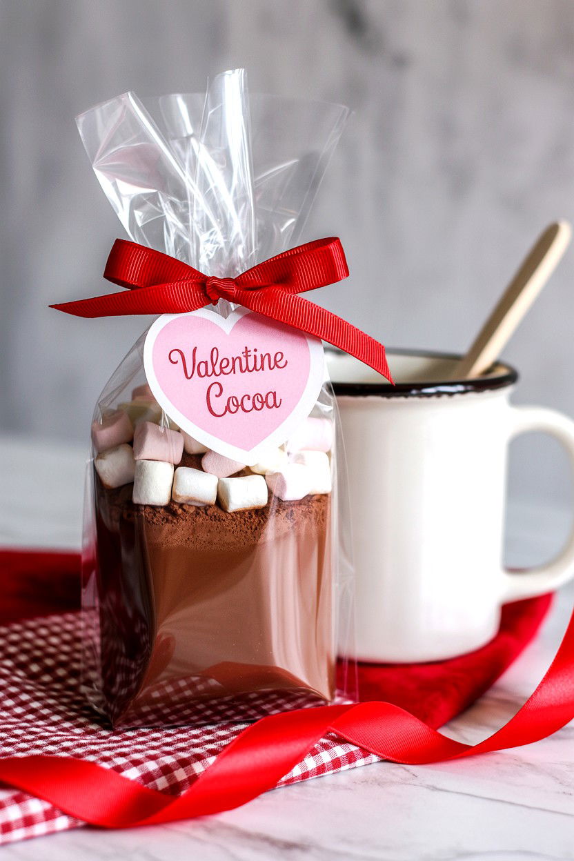 Valentine Hot Cocoa Wrap - 25 Valentine's Day Cellophane Bag Ideas