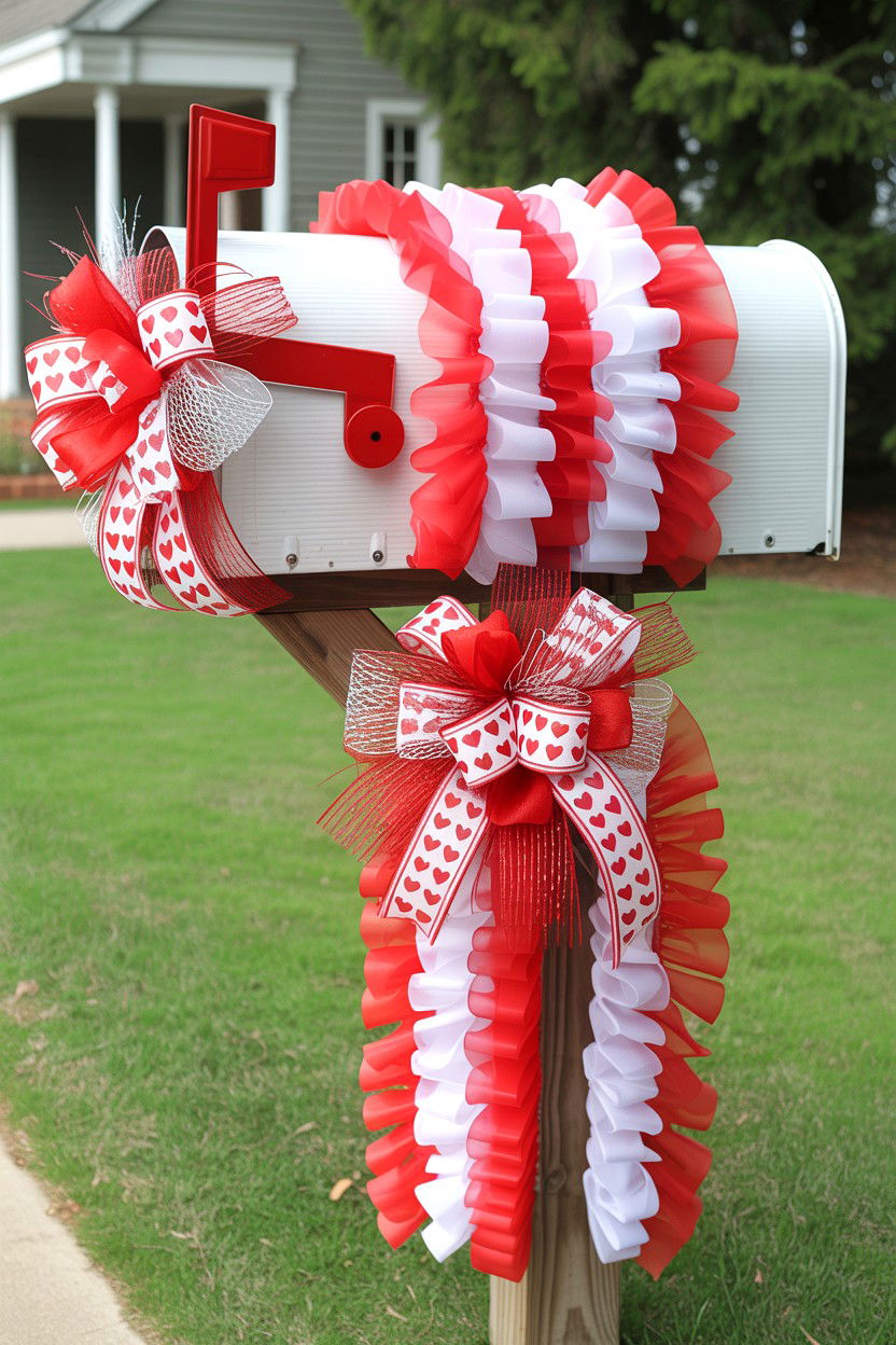 Valentine Mailbox Mesh Ribbon - 25 Valentine's Day Mailbox Decorating Ideas