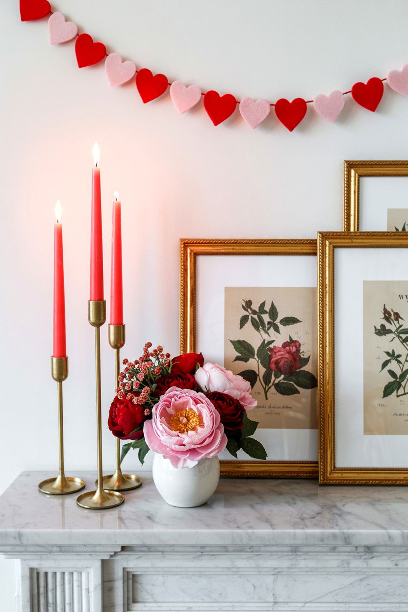 Valentine Mantel Decor - 25 Valentine's Day Vignette Ideas