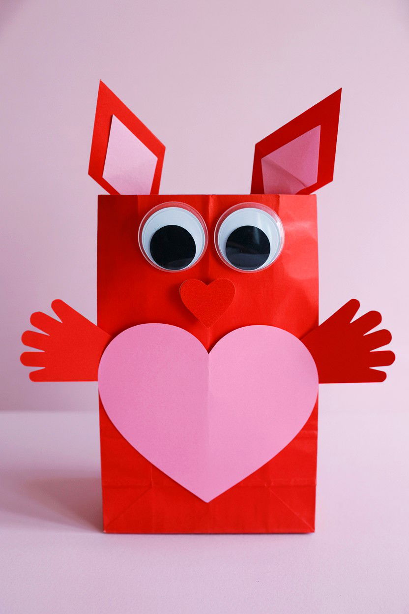 Valentine Paper Bag Puppet - 25 Valentine's Day Paper Bag Ideas