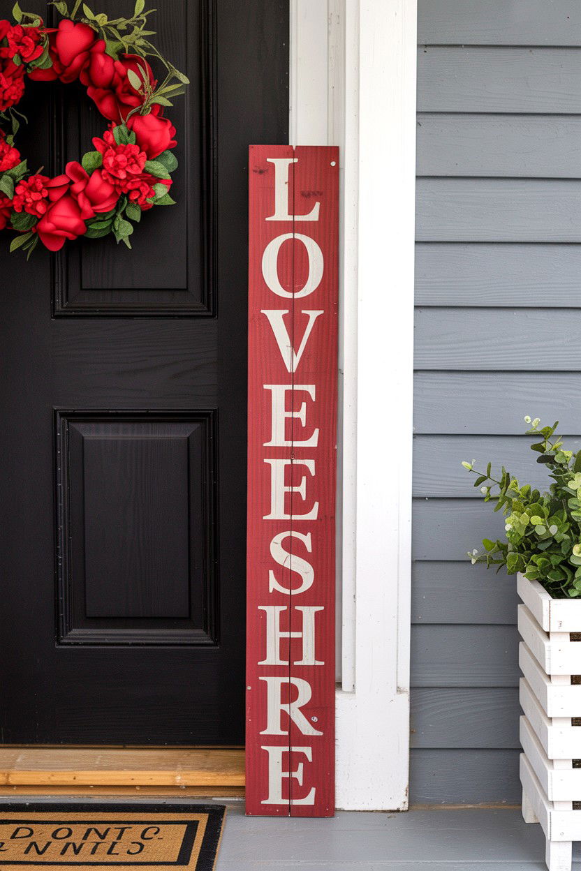 Valentine Porch Leaner - 25 Valentine's Day Front Door Ideas