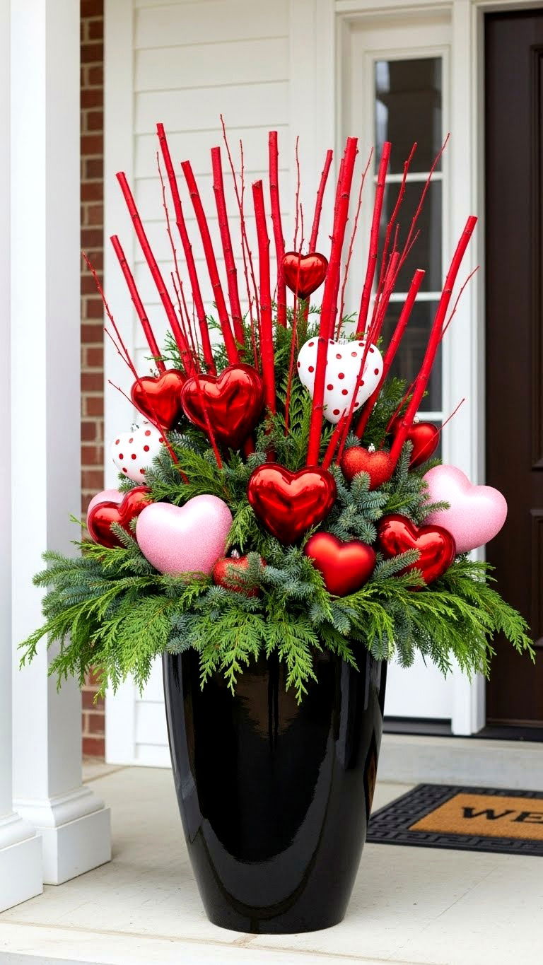 Valentine Porch Planter Filler - 25 valentine's day outdoor decor ideas
