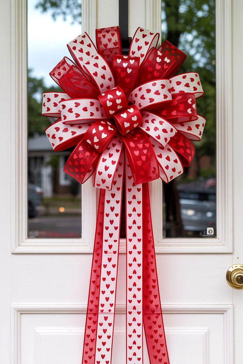 Valentine Ribbon Bow - 25 Valentine's Day Front Door Ideas