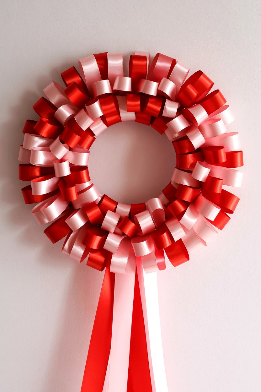 Valentine Ribbon Wreath - 25 Valentine's Day Ribbon Ideas