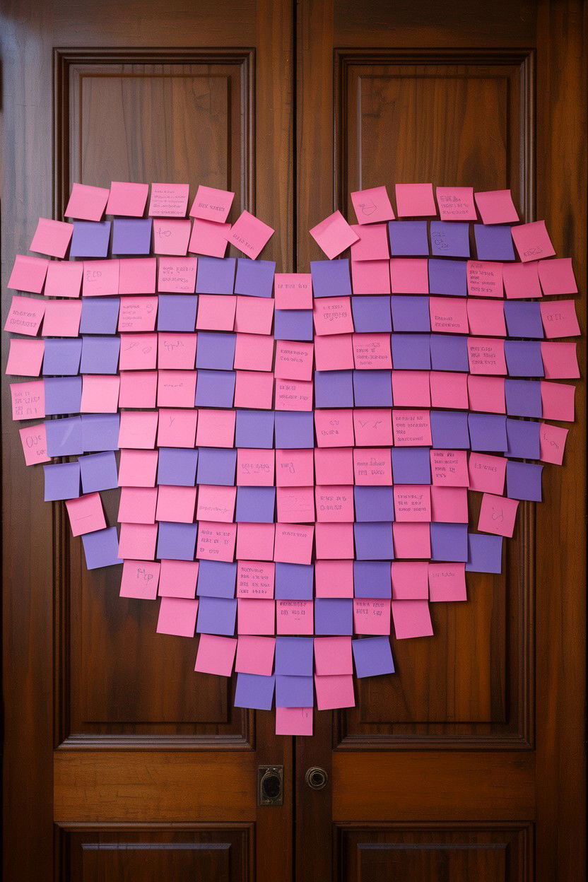 Valentine Sticky Note Heart - 25 Valentine's Day Door Surprise Ideas
