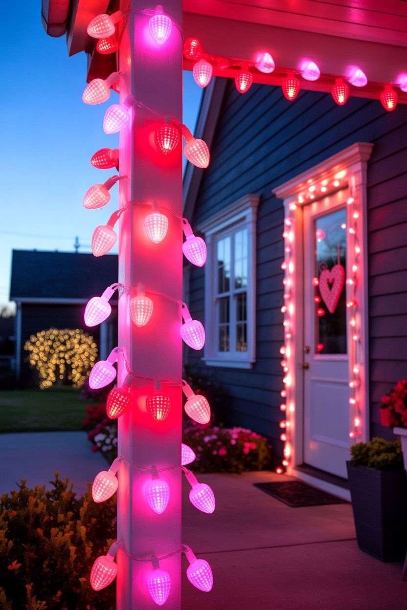 Valentine String Lights - 25 Valentine's Day Front Porch Decor Ideas
