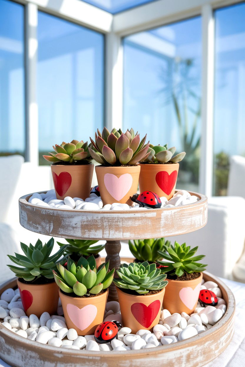 Valentine Succulent Tiered Tray - 25 Cute Valentine's Day Tiered Tray Ideas