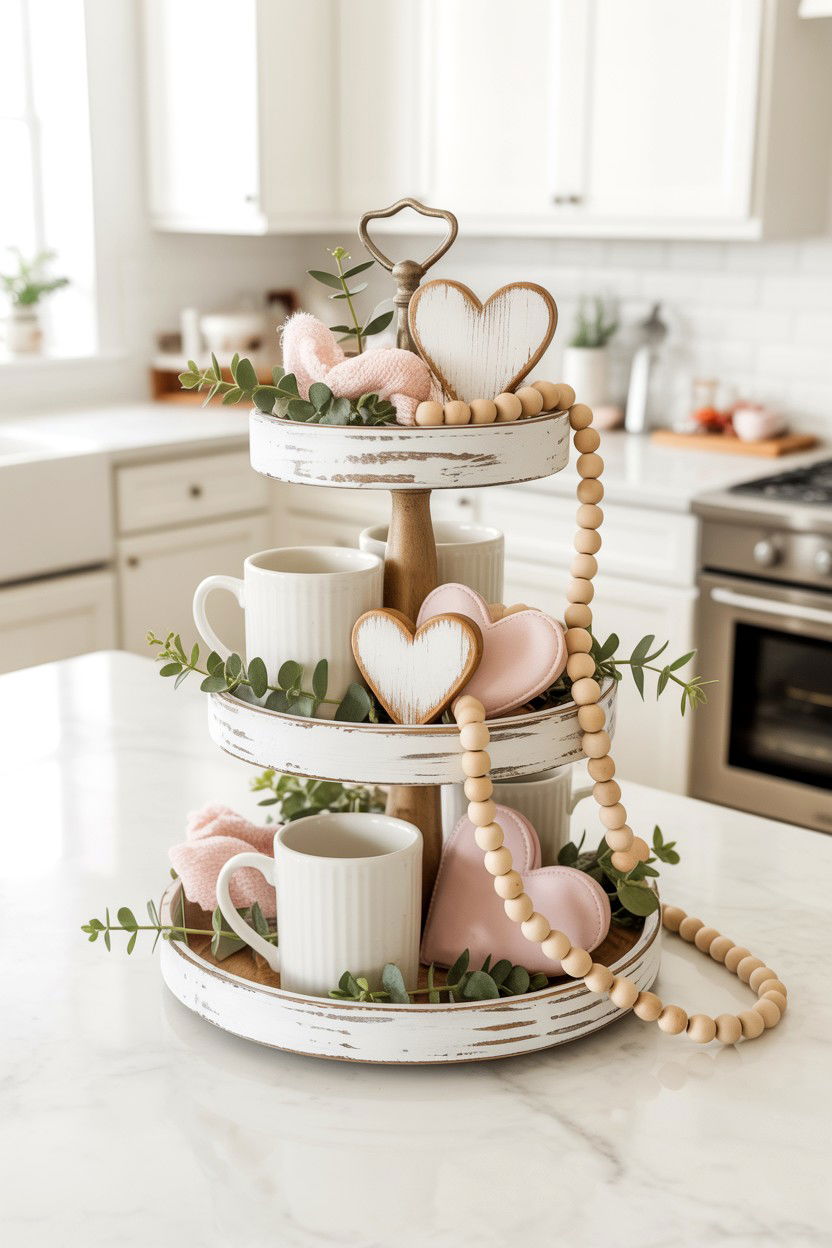 Valentine Tiered Tray - 25 Farmhouse Valentine's Day Decor Ideas