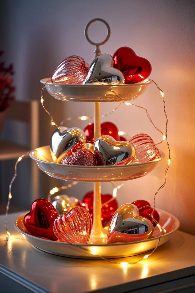 Valentine Tiered Tray With Lights - 25 Cute Valentine's Day Tiered Tray Ideas