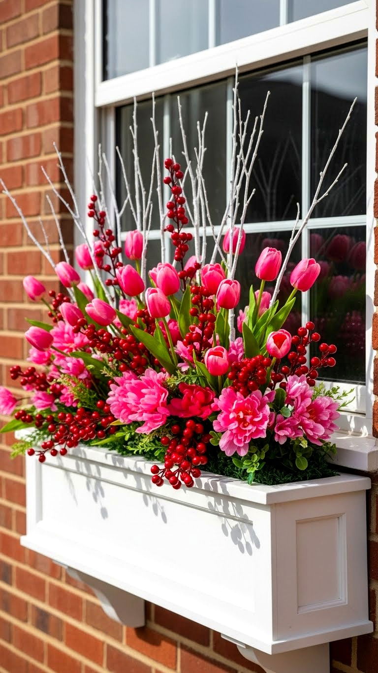 Valentine Window Box Flowers - 25 valentine's day outdoor decor ideas