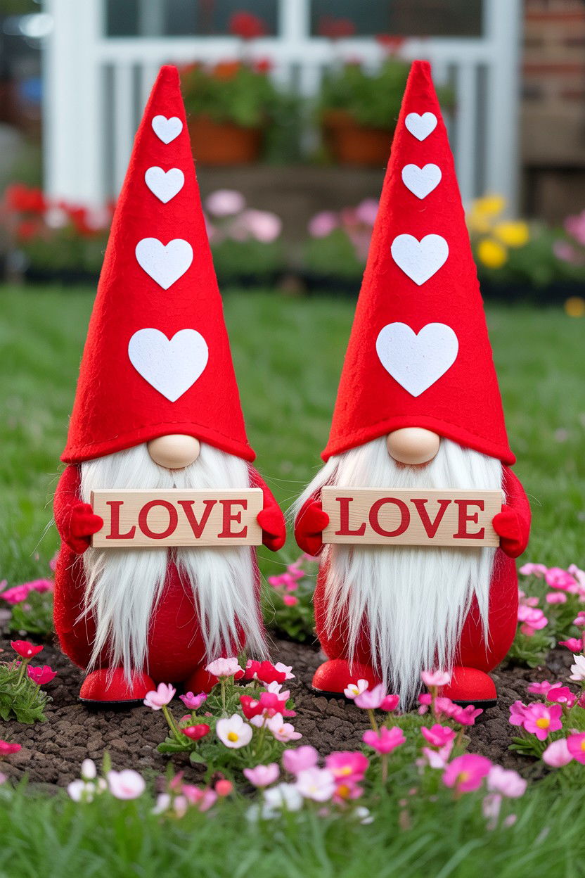 Valentine Yard Gnomes - 25 Valentine's Day Yard Decoration Ideas