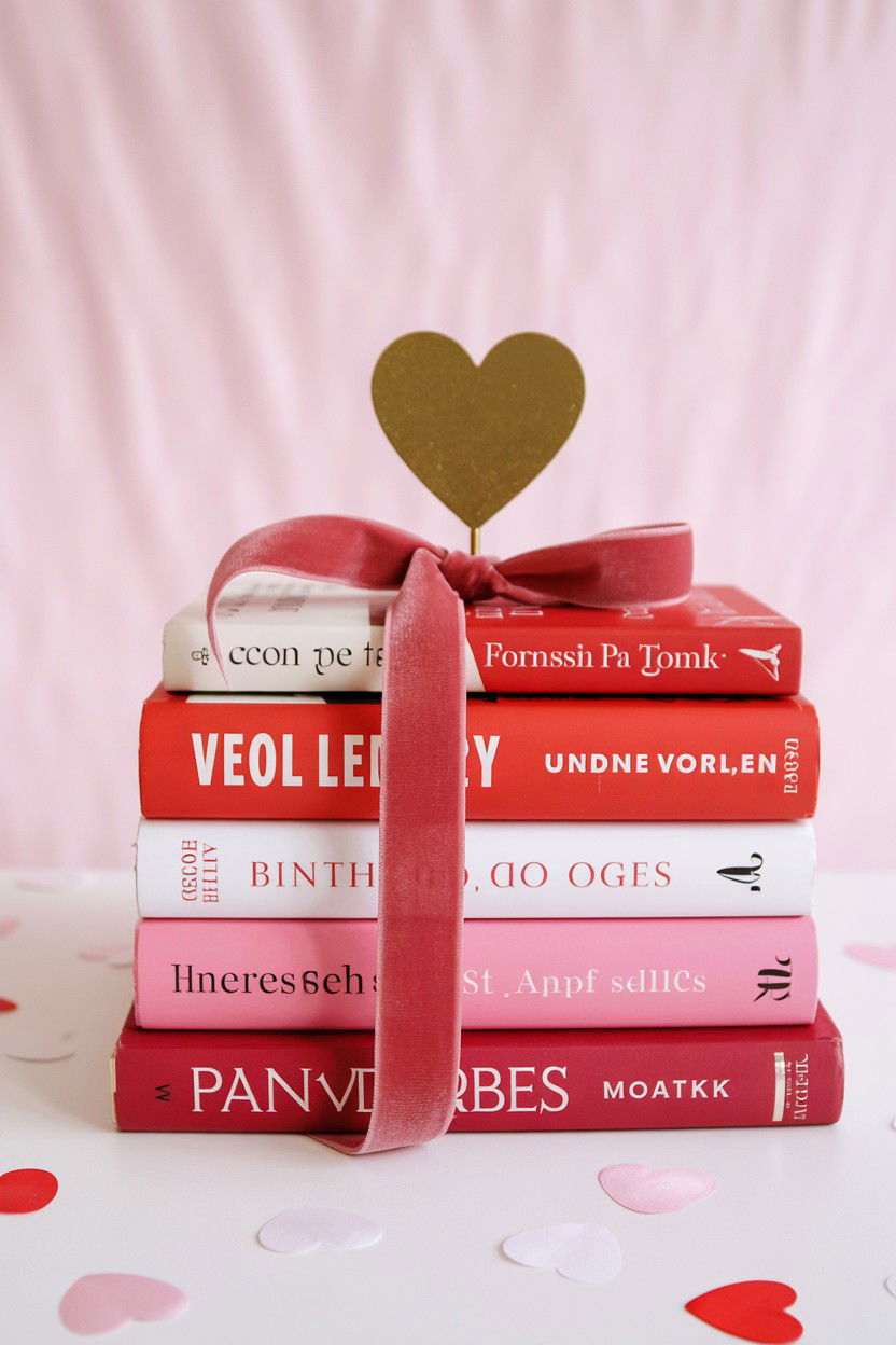 Valentine book stack - 25 Valentine's Day Shelf Decor Ideas